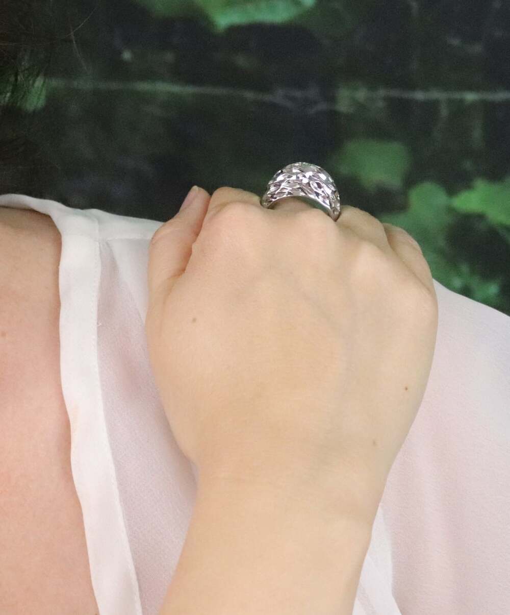Sterling Silver Textured Diamond Cut Dome Ring Size 10 - Picture 4 of 9